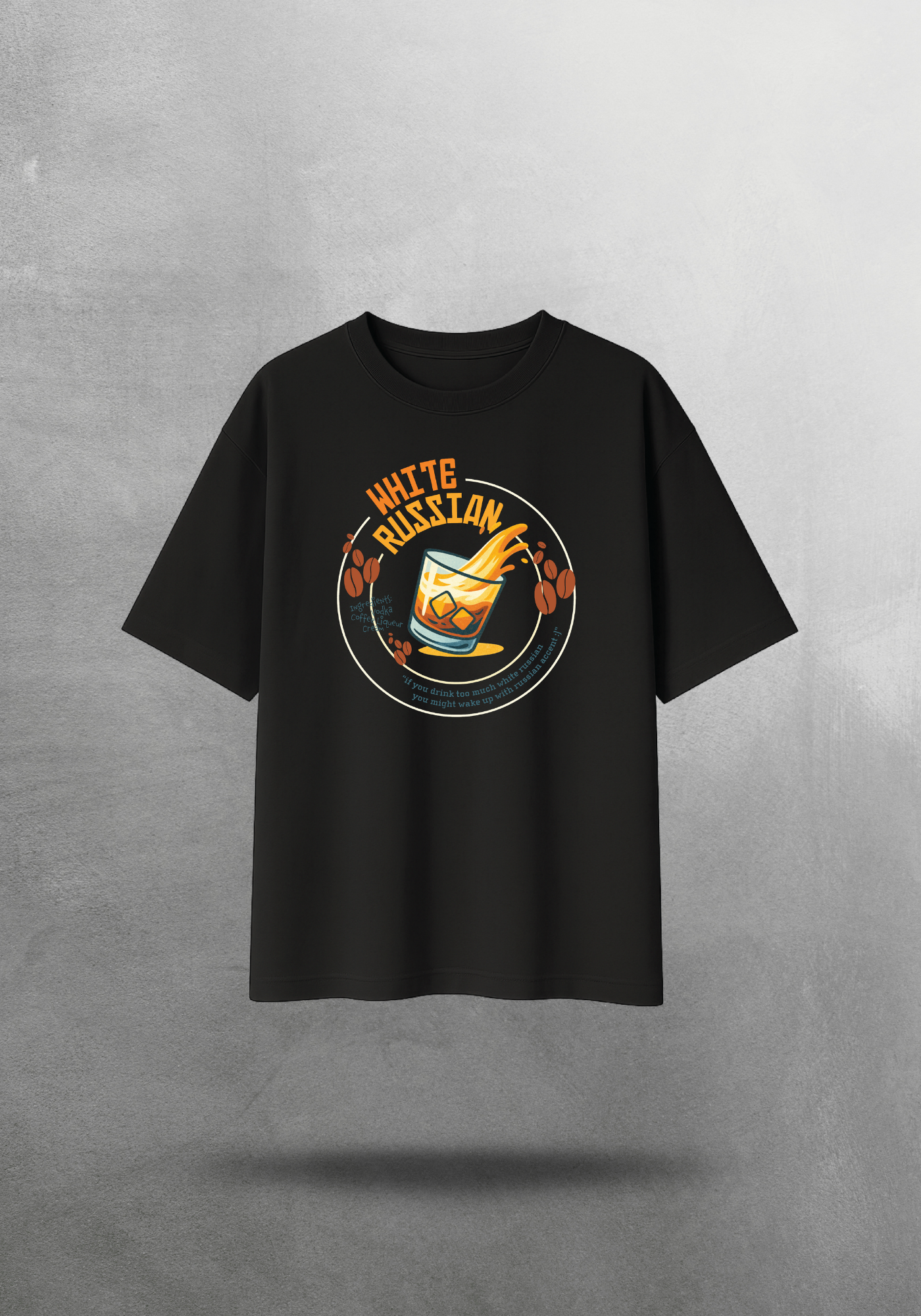 Kokteyl temalı unisex oversize tişört – White Russian Kokteyl, minimal, klasik kokteyl, siyah, relax, minimal