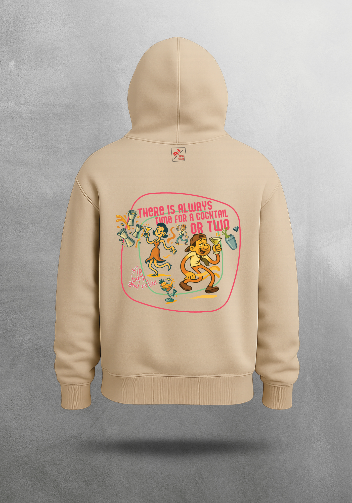 Kokteyl temalı unisex oversize hoodie – More Cocktails Kokteyl, minimal, klasik kokteyl, bej, siyah, relax, minimal