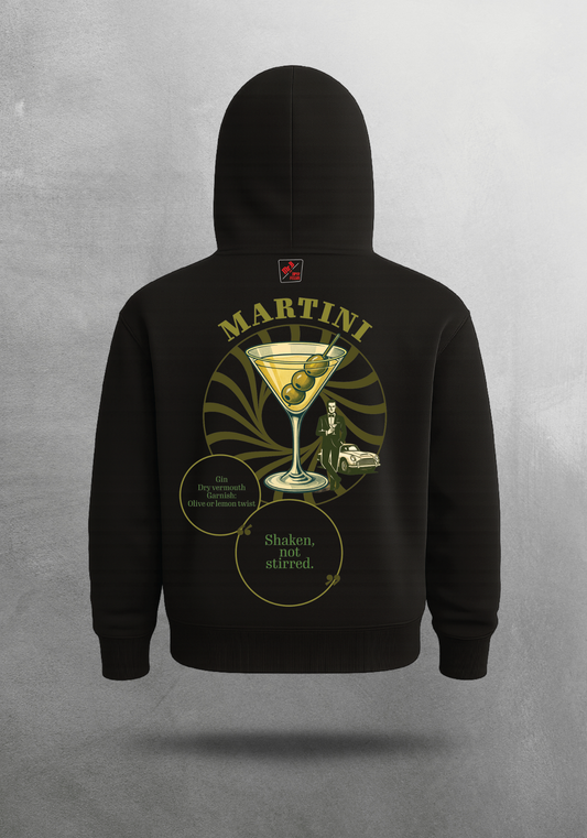 Kokteyl temalı unisex oversize hoodie – Martini Kokteyl, minimal, klasik kokteyl, bej, siyah, relax, minimal