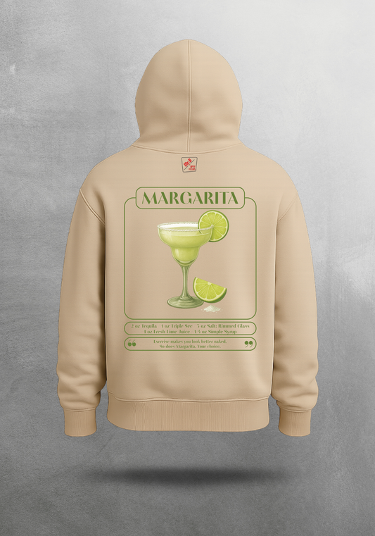 Kokteyl temalı unisex oversize hoodie – Margarita Kokteyl, minimal, klasik kokteyl, bej, siyah, relax, minimal