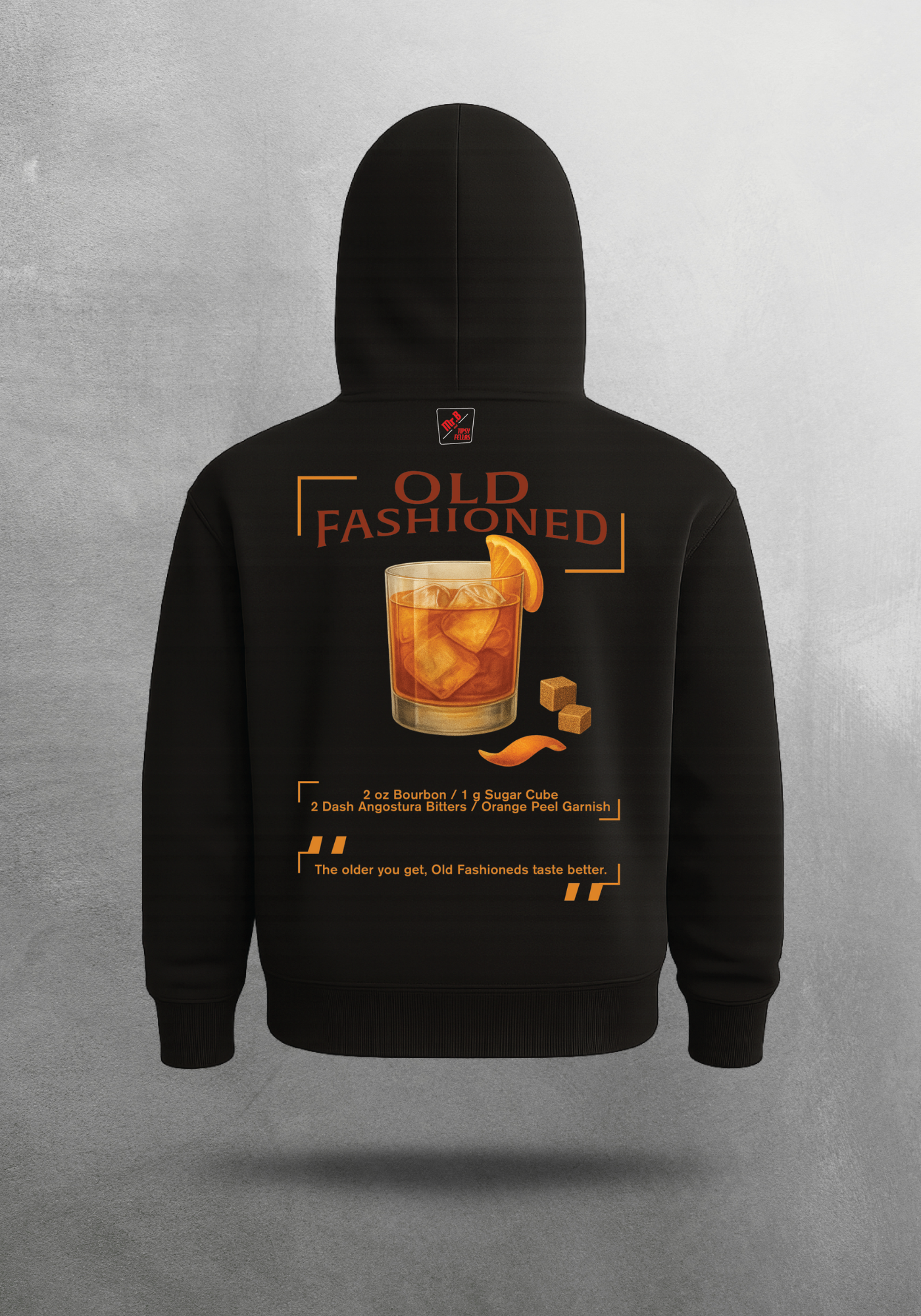 Kokteyl temalı unisex oversize hoodie – Old Fashioned Kokteyl, minimal, klasik kokteyl, bej, siyah, relax, minimal