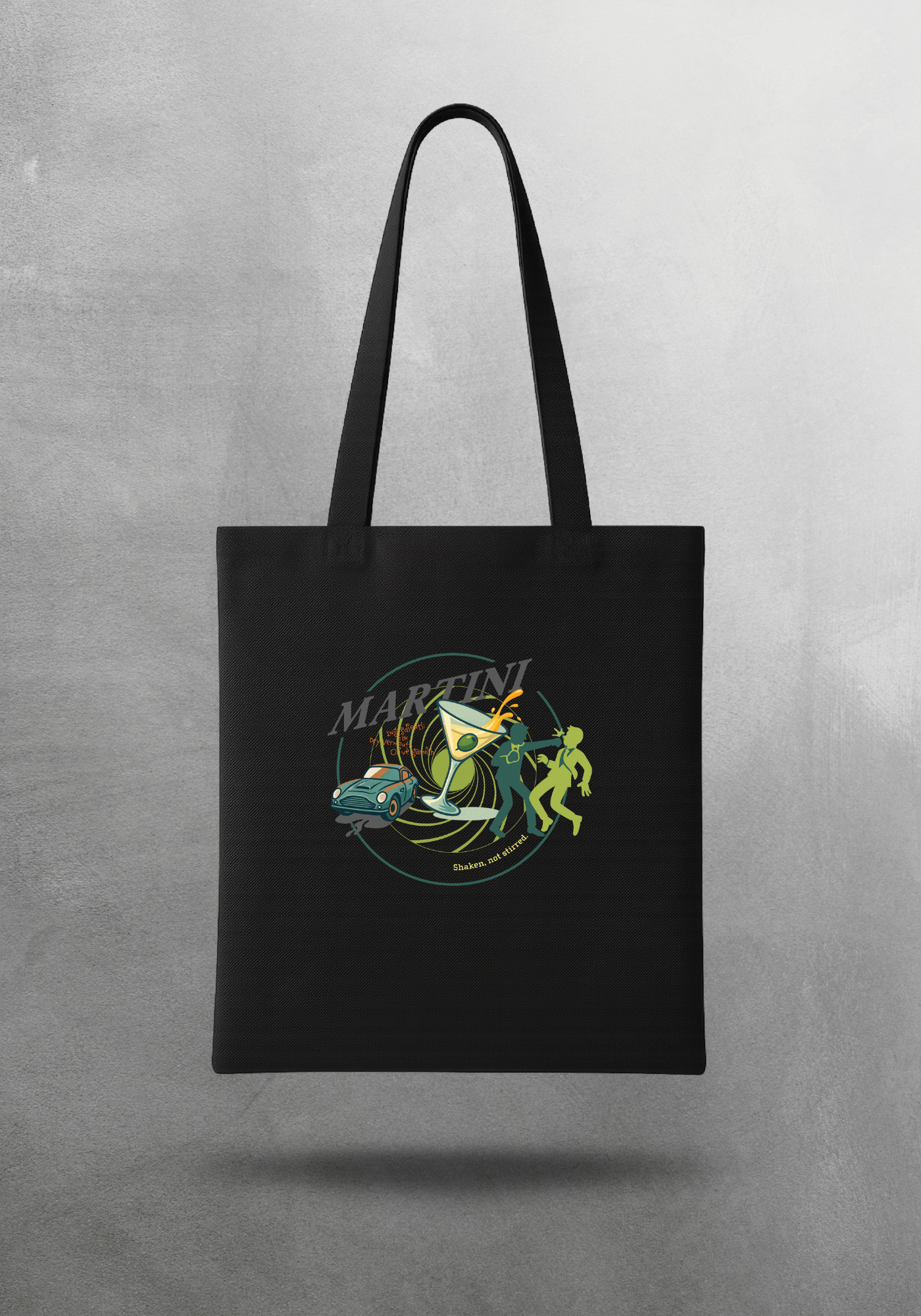 Kokteyl temalı unisex tote bag, çanta – Martini Kokteyl, minimal, klasik kokteyl, siyah, bej, ham,krem, antrasit, gri, anchor, indigo, yeşil, haki, lila, mor, eflatun, kanvas, gabardin