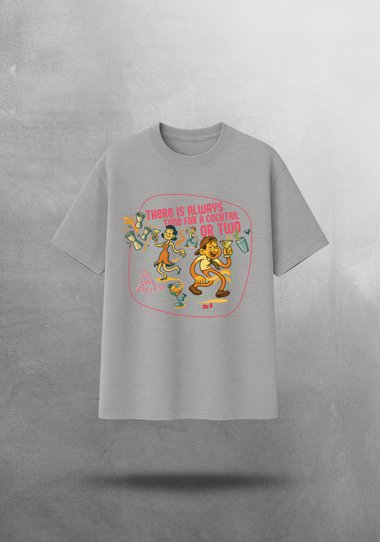 Kokteyl temalı unisex oversize tişört – Cocktail, Kokteyl, minimal, klasik kokteyl, siyah, bej, krem, hardali sarı, indigo, lacivert, gri, açık gri, relax