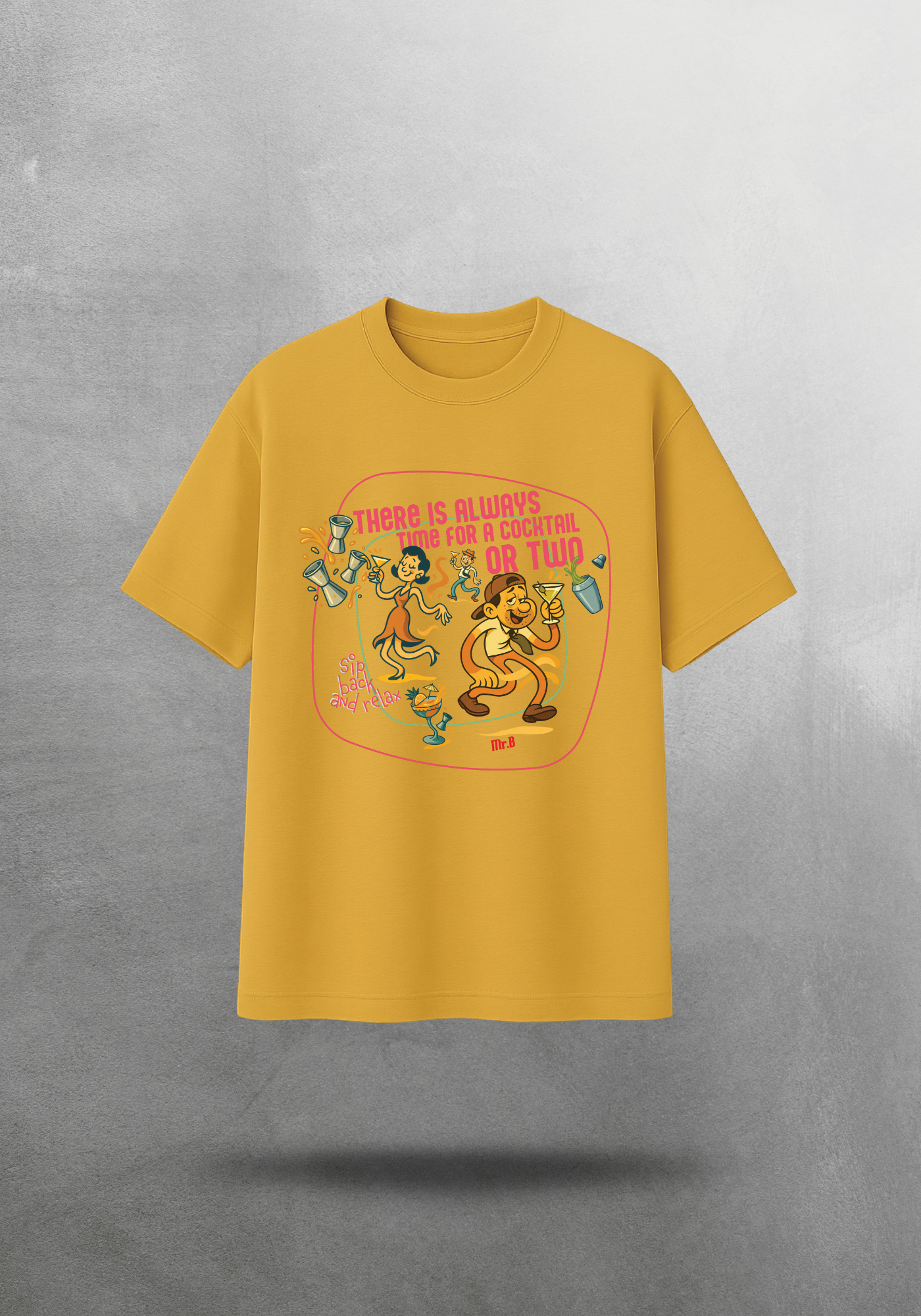 Kokteyl temalı unisex oversize tişört – Cocktail, Kokteyl, minimal, klasik kokteyl, siyah, bej, krem, hardali sarı, indigo, lacivert, gri, açık gri, relax