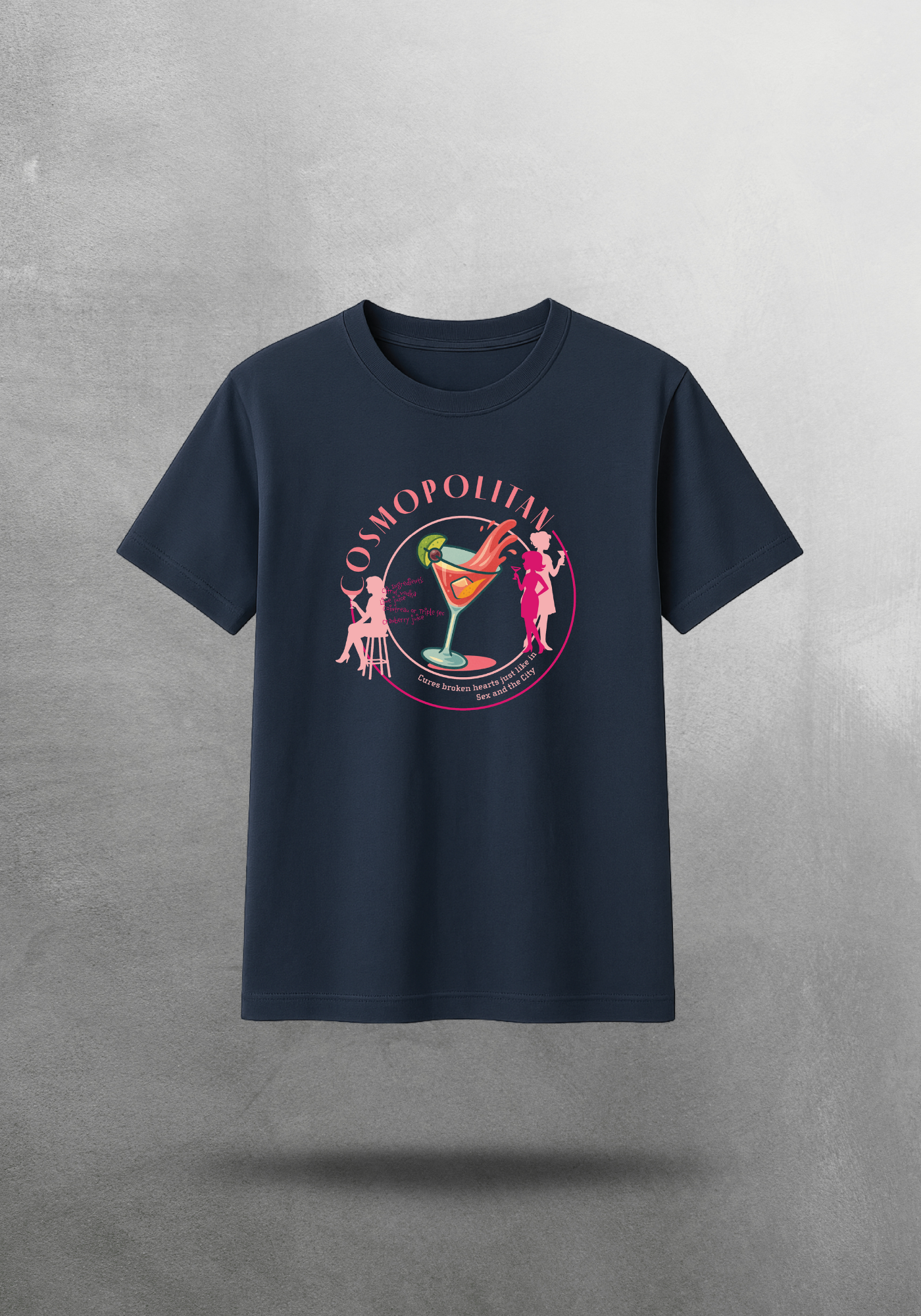 Kokteyl temalı unisex oversize tişört – Cosmopolitan Kokteyl, minimal, klasik kokteyl, siyah, bej, krem, gri, indigo, lacivert, hardal, sarı, relax