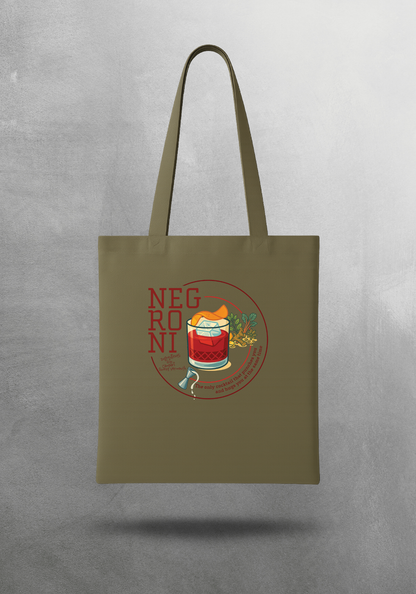 Kokteyl temalı unisex tote bag, çanta – Negroni Kokteyl, minimal, klasik kokteyl, siyah, bej, ham,krem, antrasit, gri, anchor, indigo, yeşil, haki, lila, mor, eflatun, kanvas, gabardin