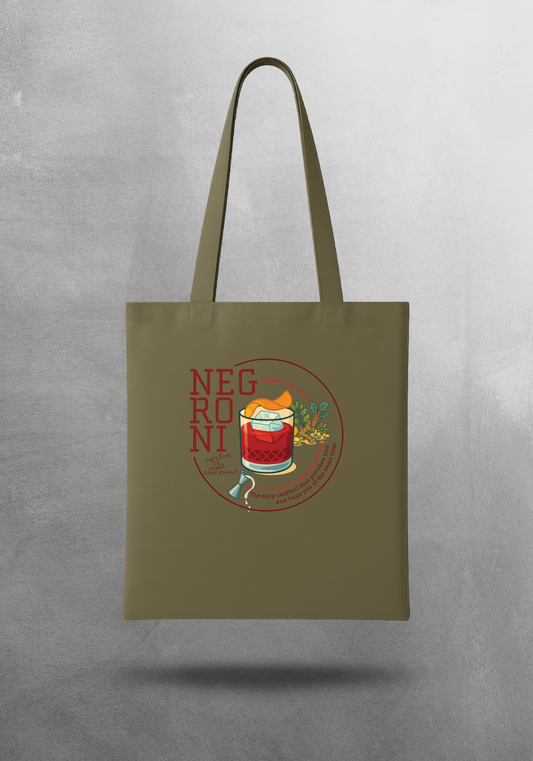 Kokteyl temalı unisex tote bag, çanta – Negroni Kokteyl, minimal, klasik kokteyl, siyah, bej, ham,krem, antrasit, gri, anchor, indigo, yeşil, haki, lila, mor, eflatun, kanvas, gabardin