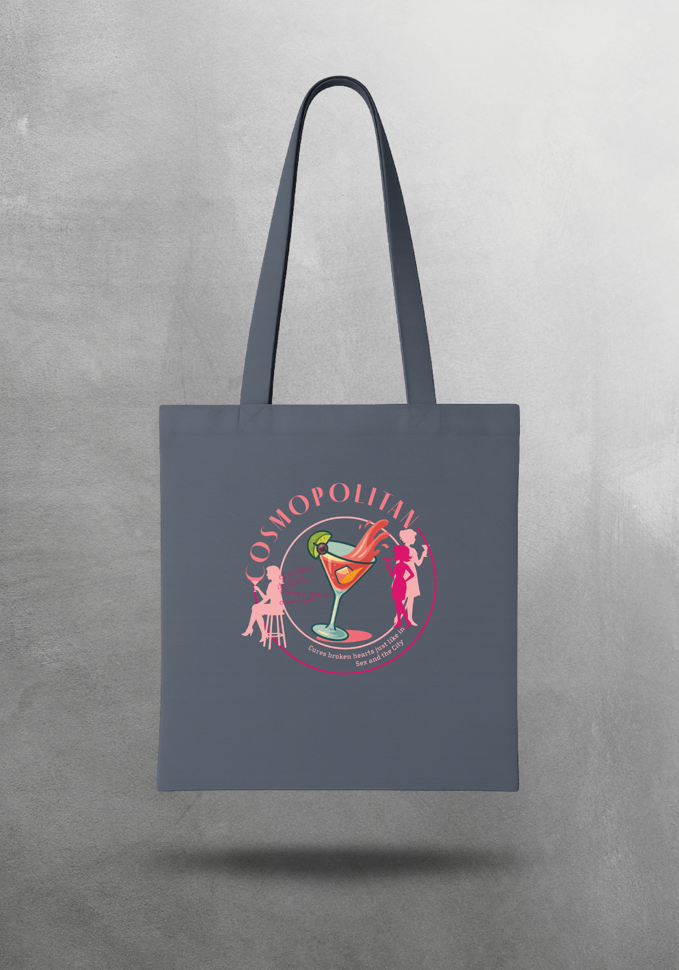 Kokteyl temalı unisex tote bag, çanta – Cosmopolitan Kokteyl, minimal, klasik kokteyl, siyah, bej, ham,krem, antrasit, gri, anchor, indigo, yeşil, haki, lila, mor, eflatun, kanvas, gabardin