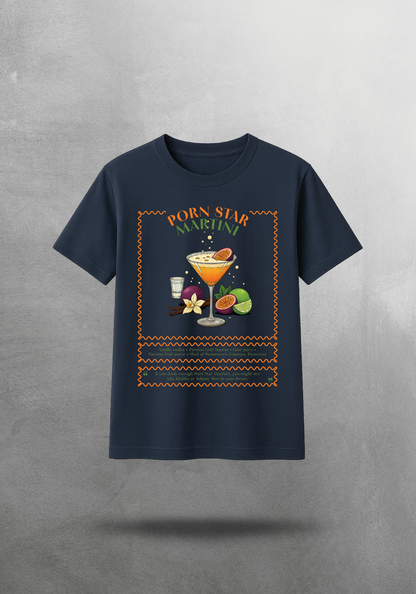 Kokteyl temalı unisex oversize tişört – Porn Star Martini Kokteyl, minimal, klasik kokteyl, mor, relax