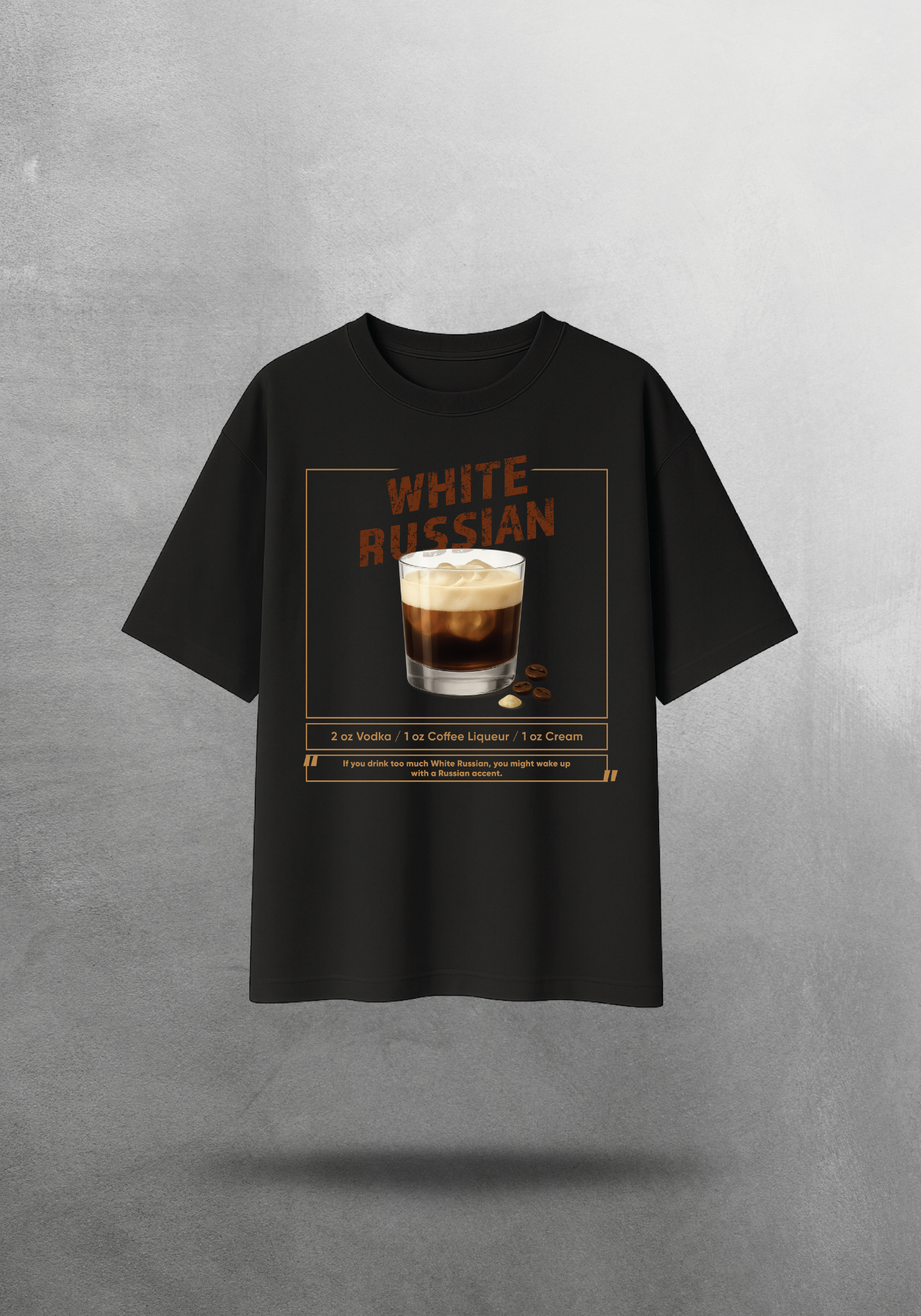 Kokteyl temalı unisex oversize tişört – White Russian Kokteyl, minimal, klasik kokteyl, siyah, relax, minimal