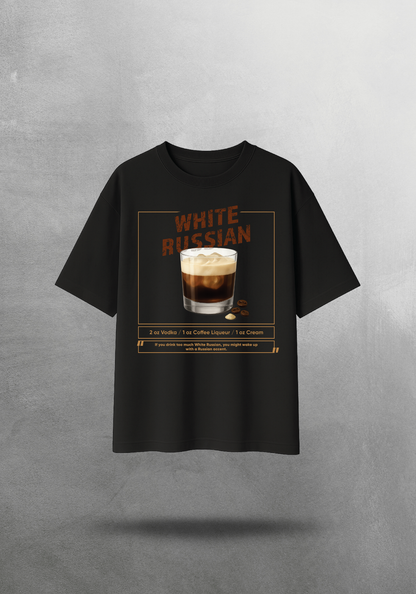 Kokteyl temalı unisex oversize tişört – White Russian Kokteyl, minimal, klasik kokteyl, siyah, relax, minimal