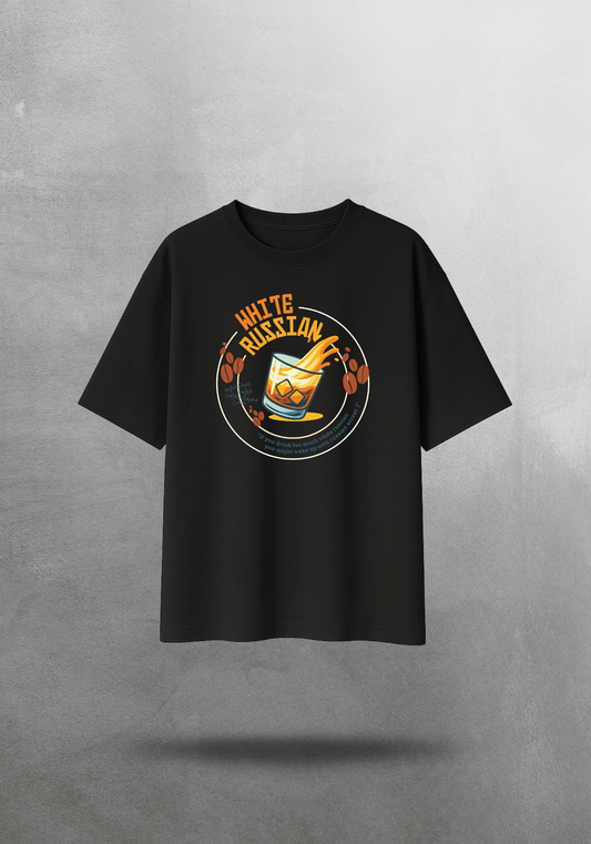 Kokteyl temalı unisex oversize tişört – White Russian Kokteyl, minimal, klasik kokteyl, siyah, relax, minimal