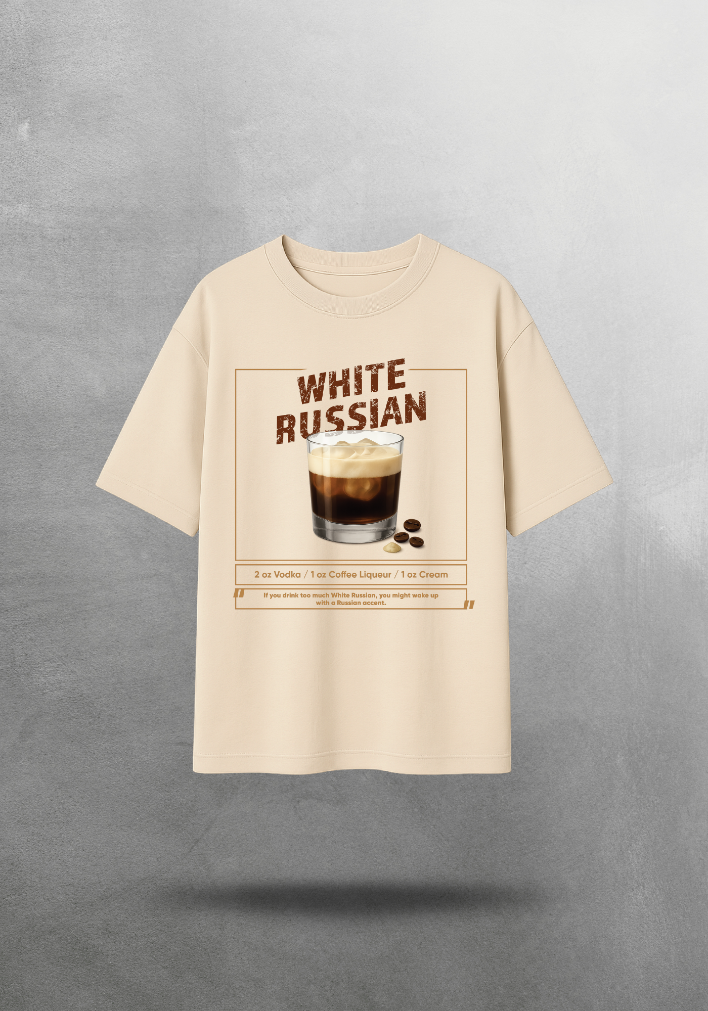 Kokteyl temalı unisex oversize tişört – White Russian Kokteyl, minimal, klasik kokteyl, siyah, relax, minimal