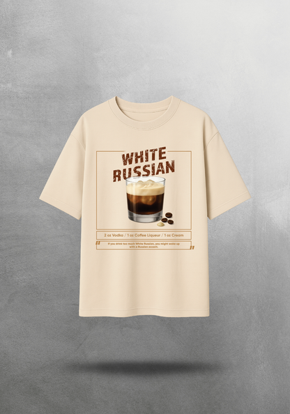 Kokteyl temalı unisex oversize tişört – White Russian Kokteyl, minimal, klasik kokteyl, siyah, relax, minimal