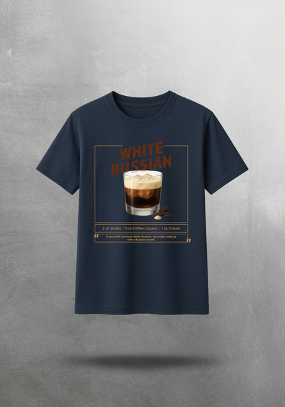 Kokteyl temalı unisex oversize tişört – White Russian Kokteyl, minimal, klasik kokteyl, gri, lacivert, haki