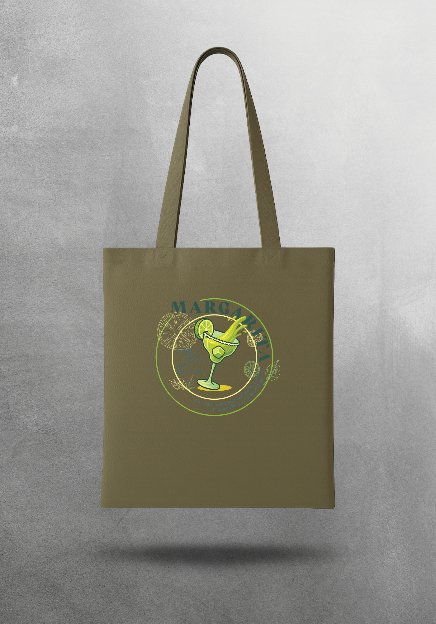 Kokteyl temalı unisex tote bag, çanta – Margarita Kokteyl, minimal, klasik kokteyl, siyah, bej, ham,krem, antrasit, gri, anchor, indigo, yeşil, haki, lila, mor, eflatun, kanvas, gabardin