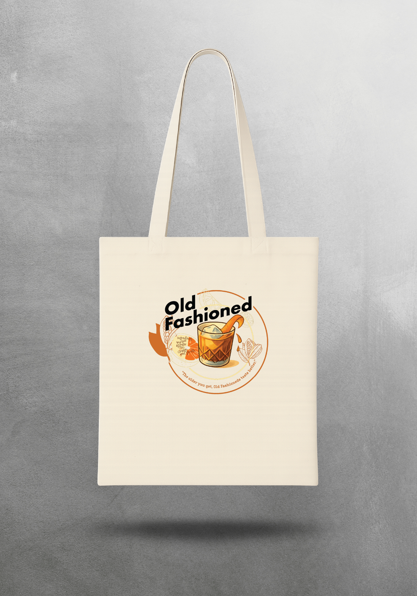 Kokteyl temalı unisex tote bag, çanta – Old Fashioned Kokteyl, minimal, klasik kokteyl, siyah, bej, ham,krem, antrasit, gri, anchor, indigo, yeşil, haki, lila, mor, eflatun, kanvas, gabardin