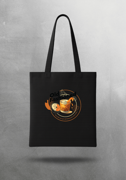 Kokteyl temalı unisex tote bag, çanta – Old Fashioned Kokteyl, minimal, klasik kokteyl, siyah, bej, ham,krem, antrasit, gri, anchor, indigo, yeşil, haki, lila, mor, eflatun, kanvas, gabardin