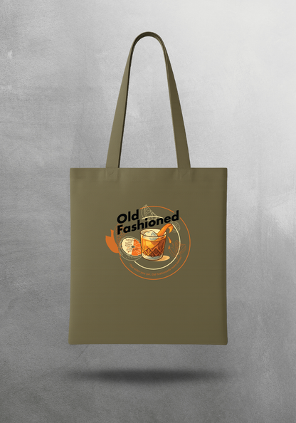 Kokteyl temalı unisex tote bag, çanta – Old Fashioned Kokteyl, minimal, klasik kokteyl, siyah, bej, ham,krem, antrasit, gri, anchor, indigo, yeşil, haki, lila, mor, eflatun, kanvas, gabardin