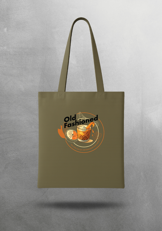 Kokteyl temalı unisex tote bag, çanta – Old Fashioned Kokteyl, minimal, klasik kokteyl, siyah, bej, ham,krem, antrasit, gri, anchor, indigo, yeşil, haki, lila, mor, eflatun, kanvas, gabardin