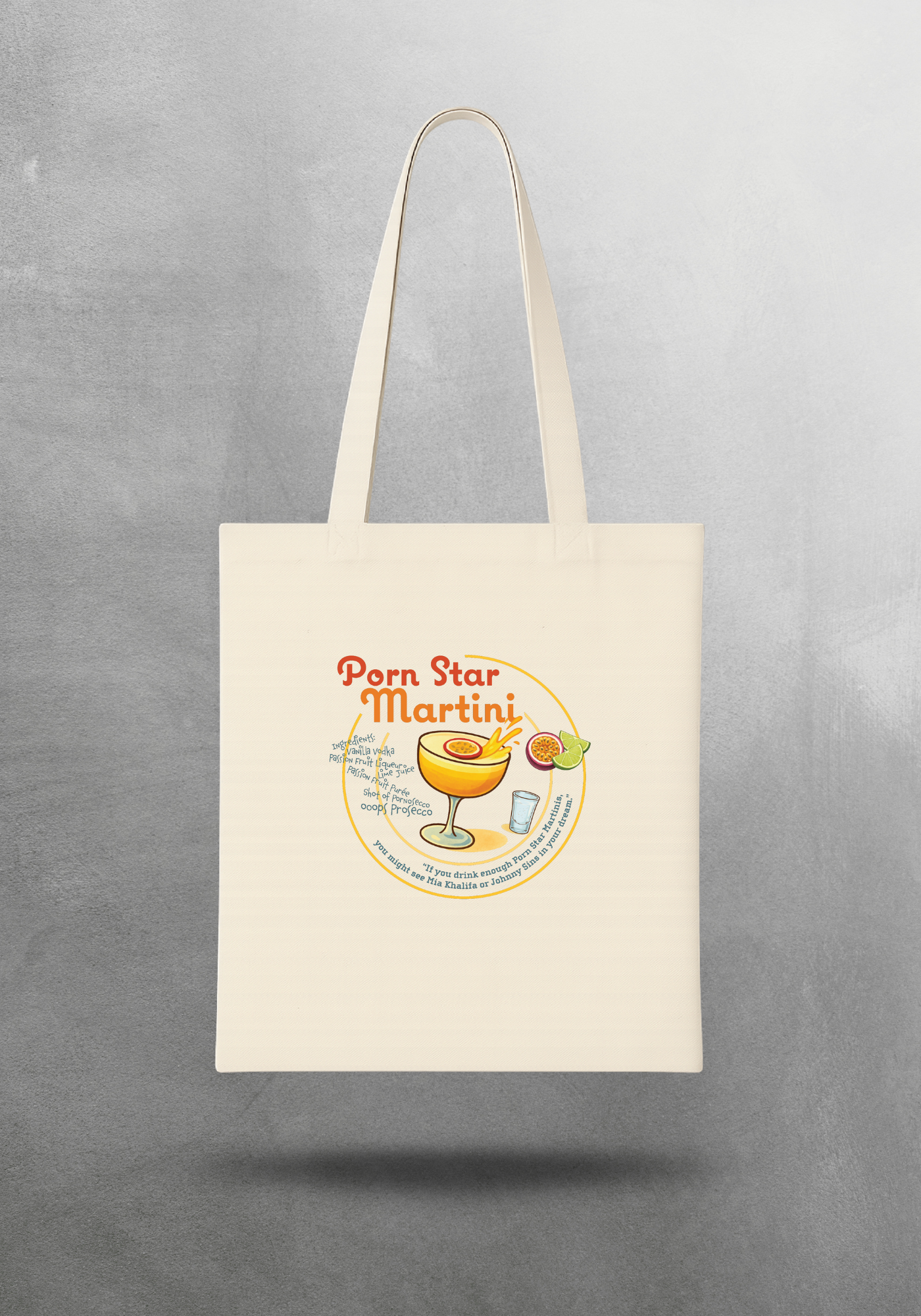 Kokteyl temalı unisex tote bag, çanta – Porn Star Martini Kokteyl, minimal, klasik kokteyl, siyah, bej, ham,krem, antrasit, gri, anchor, indigo, yeşil, haki, lila, mor, eflatun, kanvas, gabardin