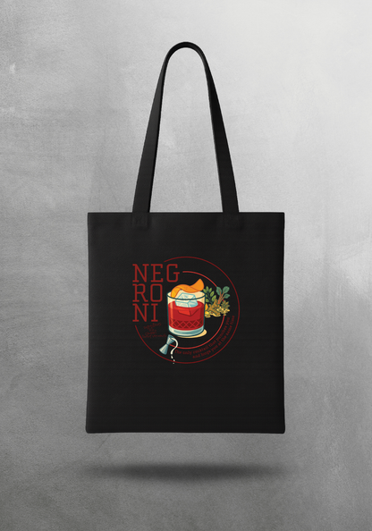 Kokteyl temalı unisex tote bag, çanta – Negroni Kokteyl, minimal, klasik kokteyl, siyah, bej, ham,krem, antrasit, gri, anchor, indigo, yeşil, haki, lila, mor, eflatun, kanvas, gabardin