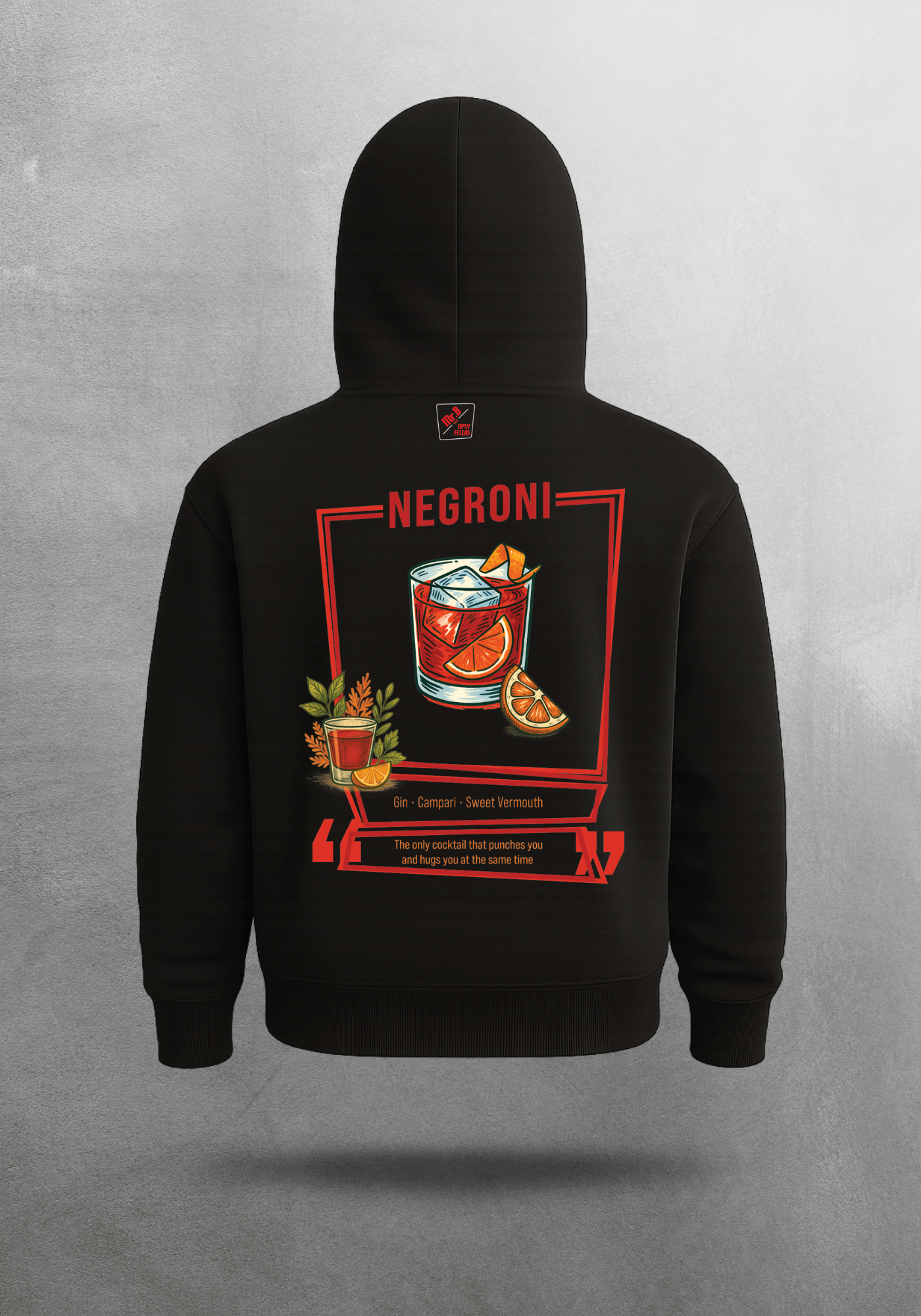 Kokteyl temalı unisex oversize hoodie - Negroni Kokteyl, minimal, klasik kokteyl, bej, siyah, relax, minimal