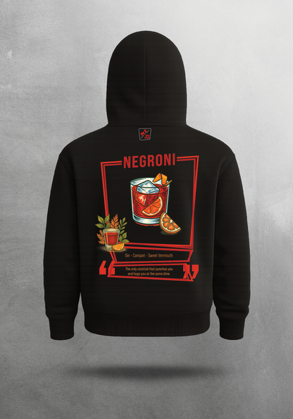 Kokteyl temalı unisex oversize hoodie - Negroni Kokteyl, minimal, klasik kokteyl, bej, siyah, relax, minimal