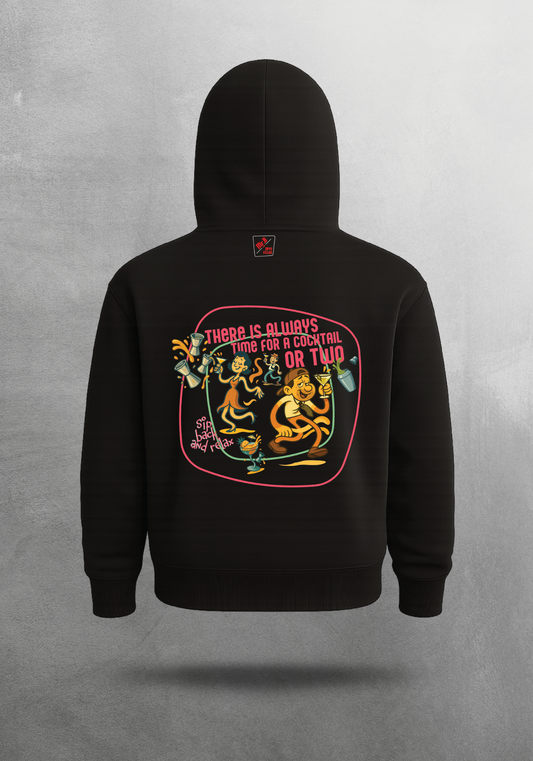 Kokteyl temalı unisex oversize hoodie – More Cocktails Kokteyl, minimal, klasik kokteyl, bej, siyah, relax, minimal