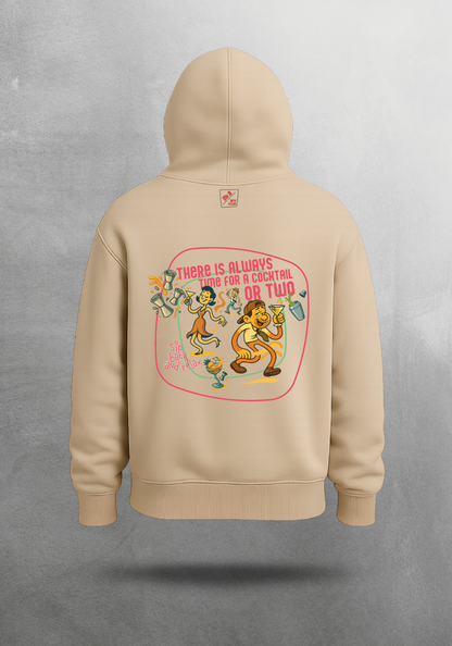 Kokteyl temalı unisex oversize hoodie – More Cocktails Kokteyl, minimal, klasik kokteyl, bej, siyah, relax, minimal