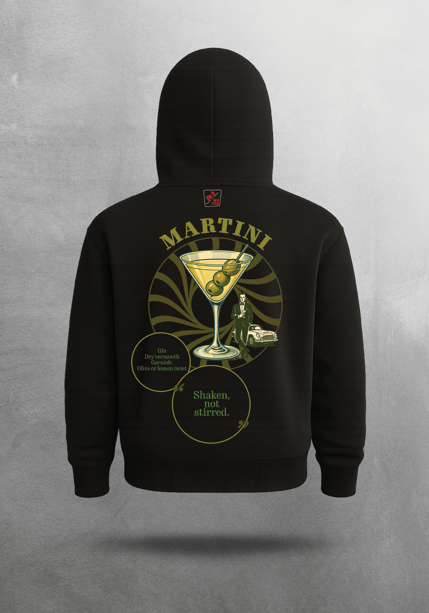 Kokteyl temalı unisex oversize hoodie – Martini Kokteyl, minimal, klasik kokteyl, bej, siyah, relax, minimal