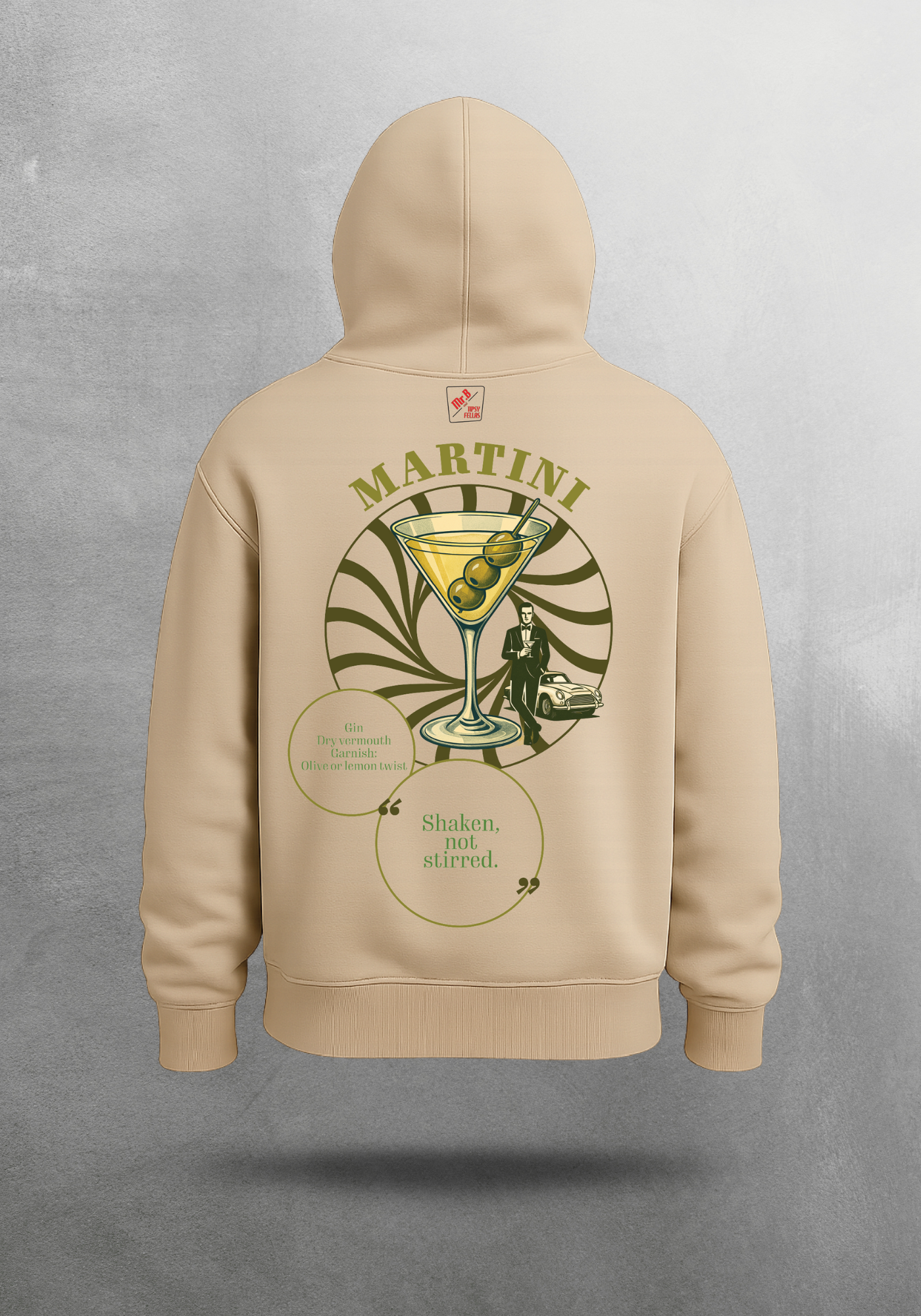 Kokteyl temalı unisex oversize hoodie – Martini Kokteyl, minimal, klasik kokteyl, bej, siyah, relax, minimal