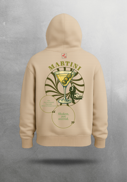 Kokteyl temalı unisex oversize hoodie – Martini Kokteyl, minimal, klasik kokteyl, bej, siyah, relax, minimal
