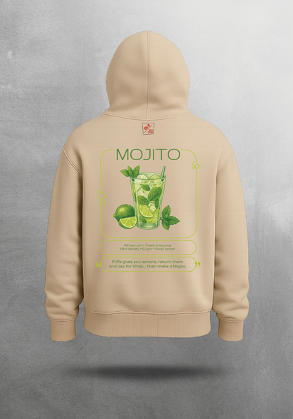 Kokteyl temalı unisex oversize hoodie – Mojito Kokteyl, minimal, klasik kokteyl, bej, siyah, relax, minimal