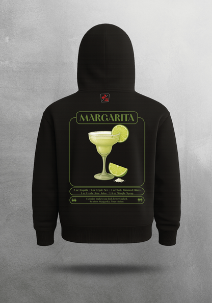 Kokteyl temalı unisex oversize hoodie – Margarita Kokteyl, minimal, klasik kokteyl, bej, siyah, relax, minimal