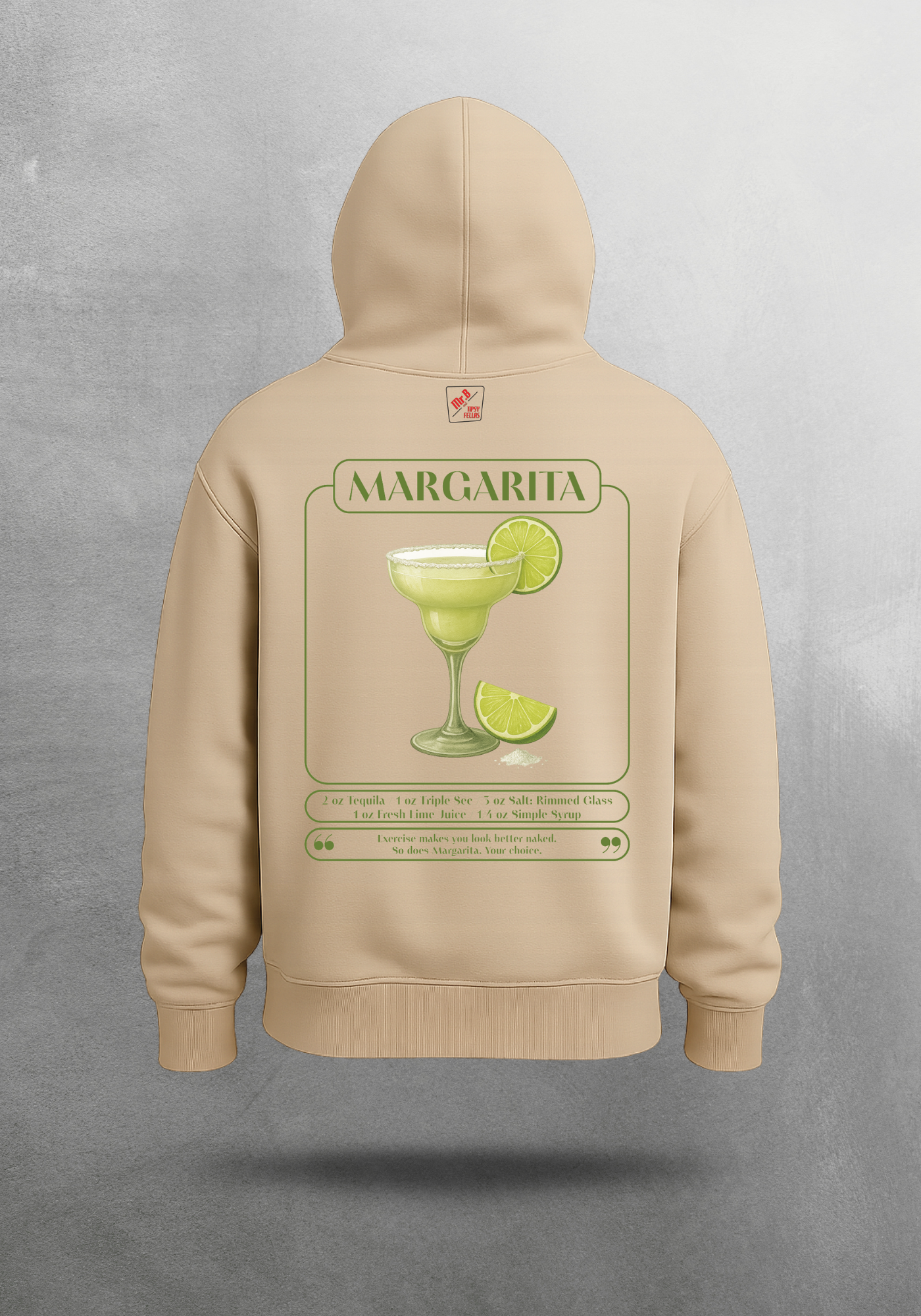 Kokteyl temalı unisex oversize hoodie – Margarita Kokteyl, minimal, klasik kokteyl, bej, siyah, relax, minimal