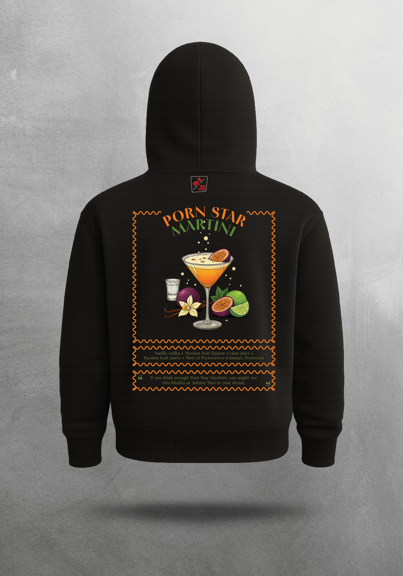 Kokteyl temalı unisex oversize hoodie – Porn Star Martini Kokteyl, minimal, klasik kokteyl, siyah, relax, minimal