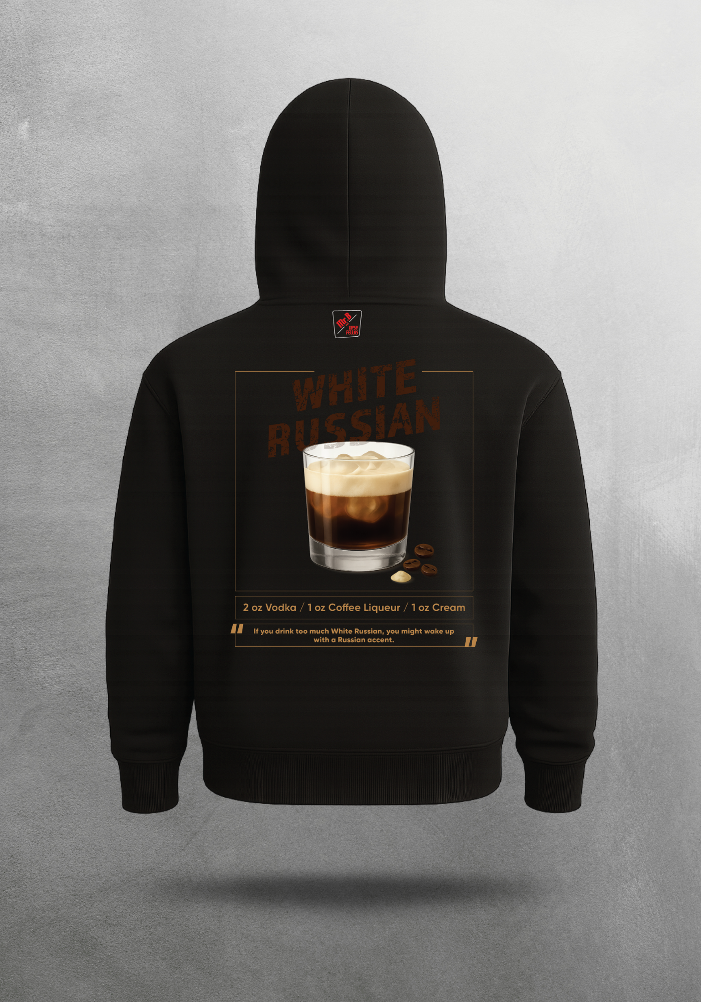 Kokteyl temalı unisex oversize hoodie – White Russian Kokteyl, minimal, klasik kokteyl, siyah, relax, minimal