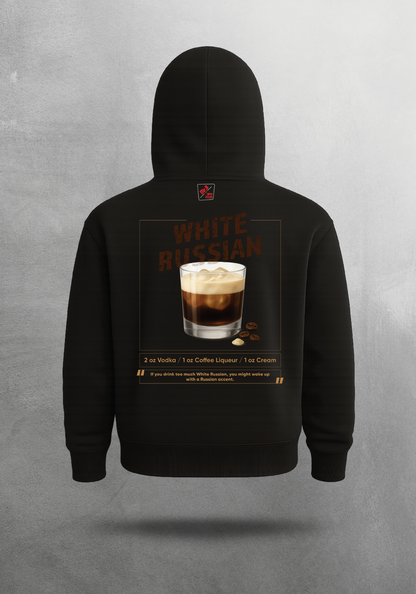 Kokteyl temalı unisex oversize hoodie – White Russian Kokteyl, minimal, klasik kokteyl, siyah, relax, minimal
