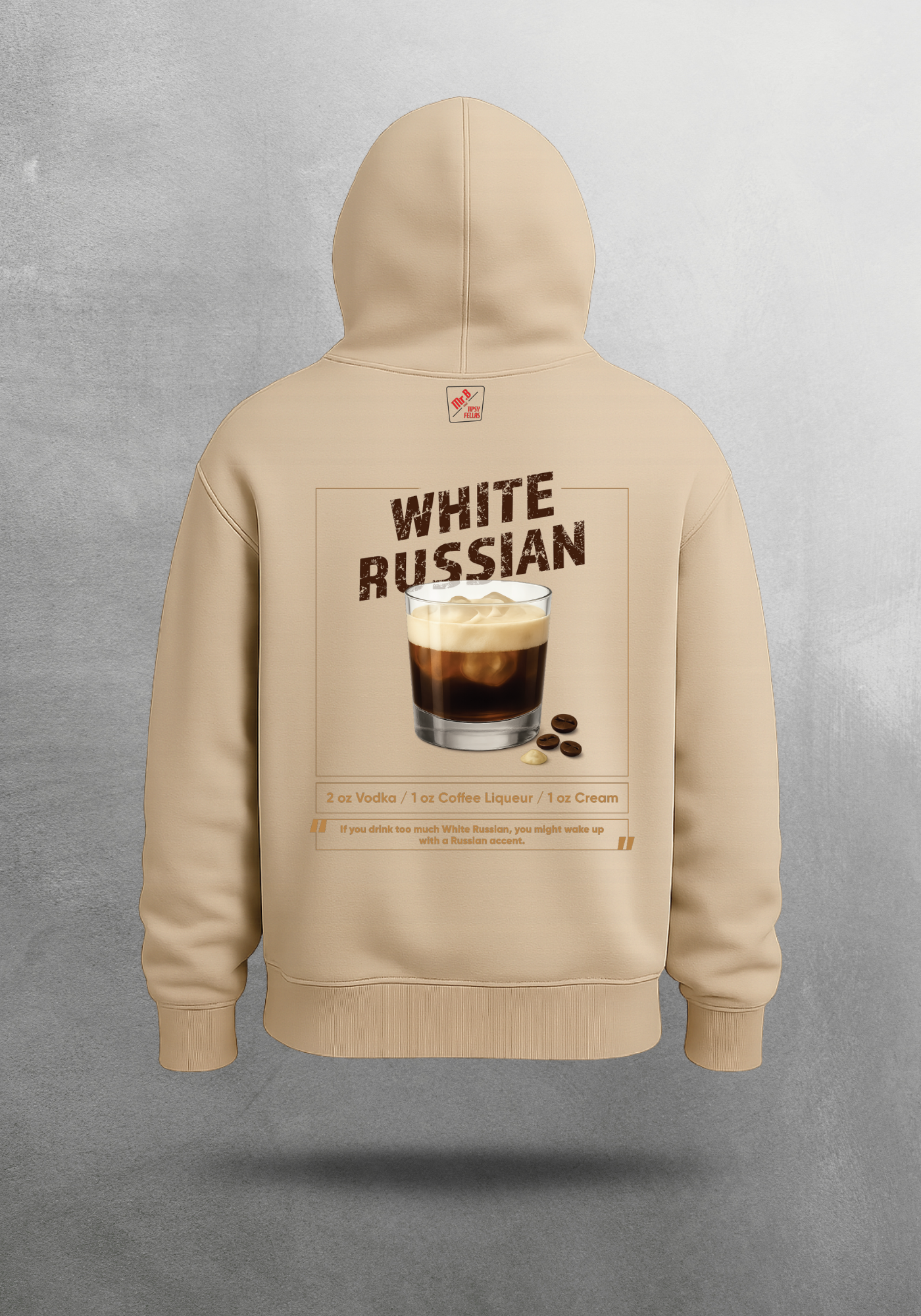 Kokteyl temalı unisex oversize hoodie – White Russian Kokteyl, minimal, klasik kokteyl, siyah, relax, minimal