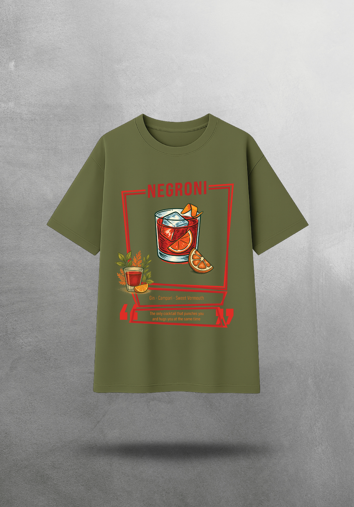Kokteyl temalı unisex oversize tişört – Martini Kokteyl, minimal, klasik kokteyl, siyah, bej, krem, açık gri, gri, yeşil, haki, bordo, relax