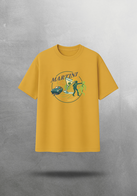 Kokteyl temalı unisex oversize tişört – Martini Kokteyl, minimal, klasik kokteyl, siyah, bej, krem, açık gri, gri, yeşil, haki, hardal, sarı, relax
