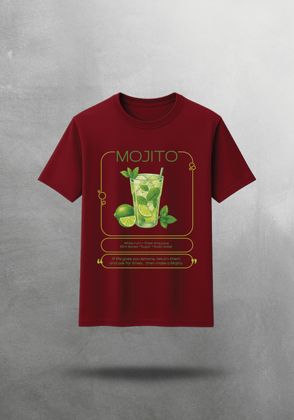 Kokteyl temalı unisex oversize tişört – Mojito Kokteyl, minimal, klasik kokteyl, siyah, bej, krem, bordo, indigo, lacivert, yeşil, haki, relax