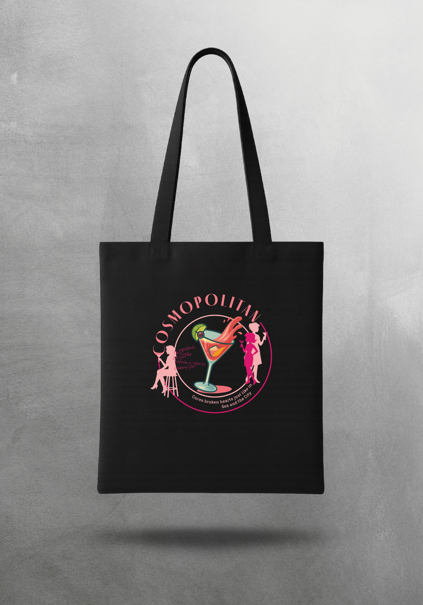 Kokteyl temalı unisex tote bag, çanta – Cosmopolitan Kokteyl, minimal, klasik kokteyl, siyah, bej, ham,krem, antrasit, gri, anchor, indigo, yeşil, haki, lila, mor, eflatun, kanvas, gabardin