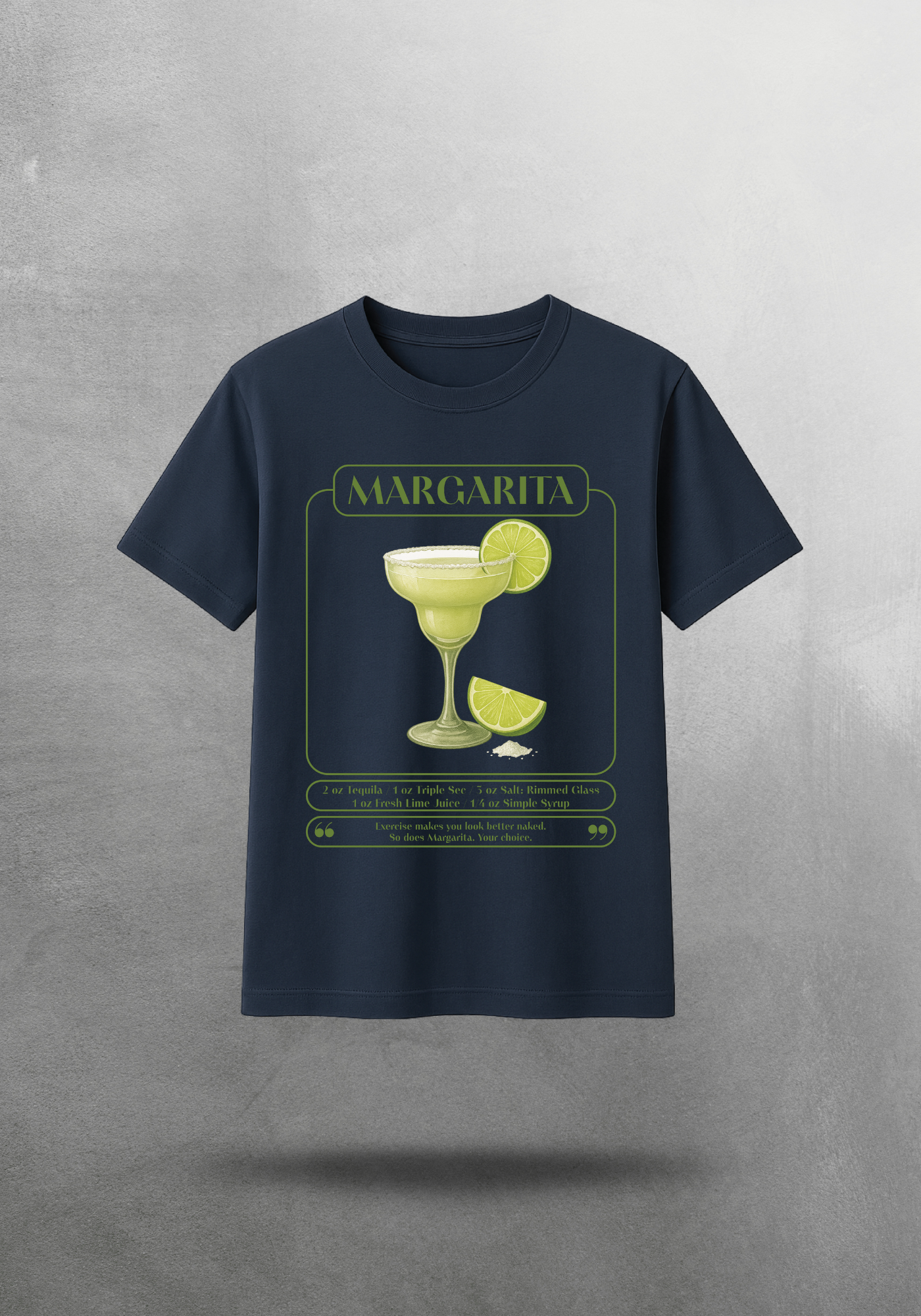Kokteyl temalı unisex oversize tişört – Margarita Kokteyl, minimal, klasik kokteyl, siyah, bej, krem, bordo, kırmızı, yeşil, haki, indigo, lacivert