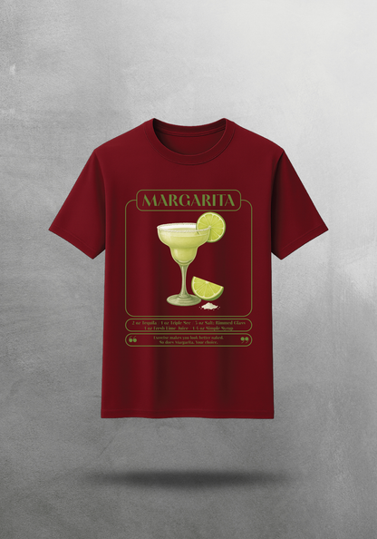 Kokteyl temalı unisex oversize tişört – Margarita Kokteyl, minimal, klasik kokteyl, siyah, bej, krem, bordo, kırmızı, yeşil, haki, indigo, lacivert