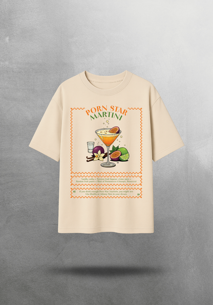 Kokteyl temalı unisex oversize tişört – Porn Star Martini Kokteyl, minimal, klasik kokteyl, siyah, relax, minimal