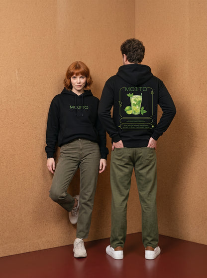 Mr.B Mojito Hoodie · Siyah · Lisa ve Nathan ürünü giyerken (kurgusal karakterler, görsel yapay zekâ ile üretildi)
