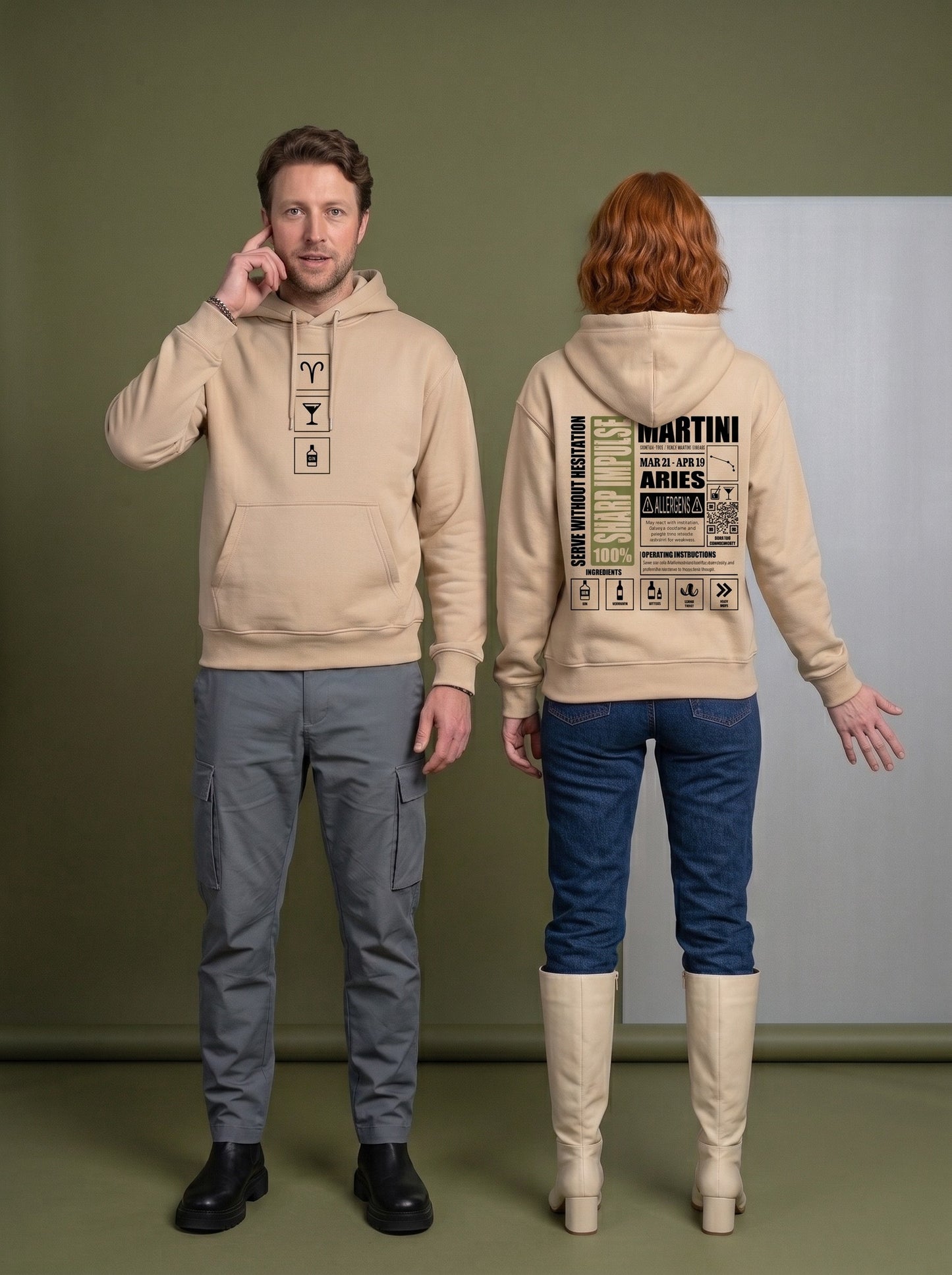 Mr.B Koç Burcu Hoodie · MODIAC · Martini · Bej · model çekimi 3