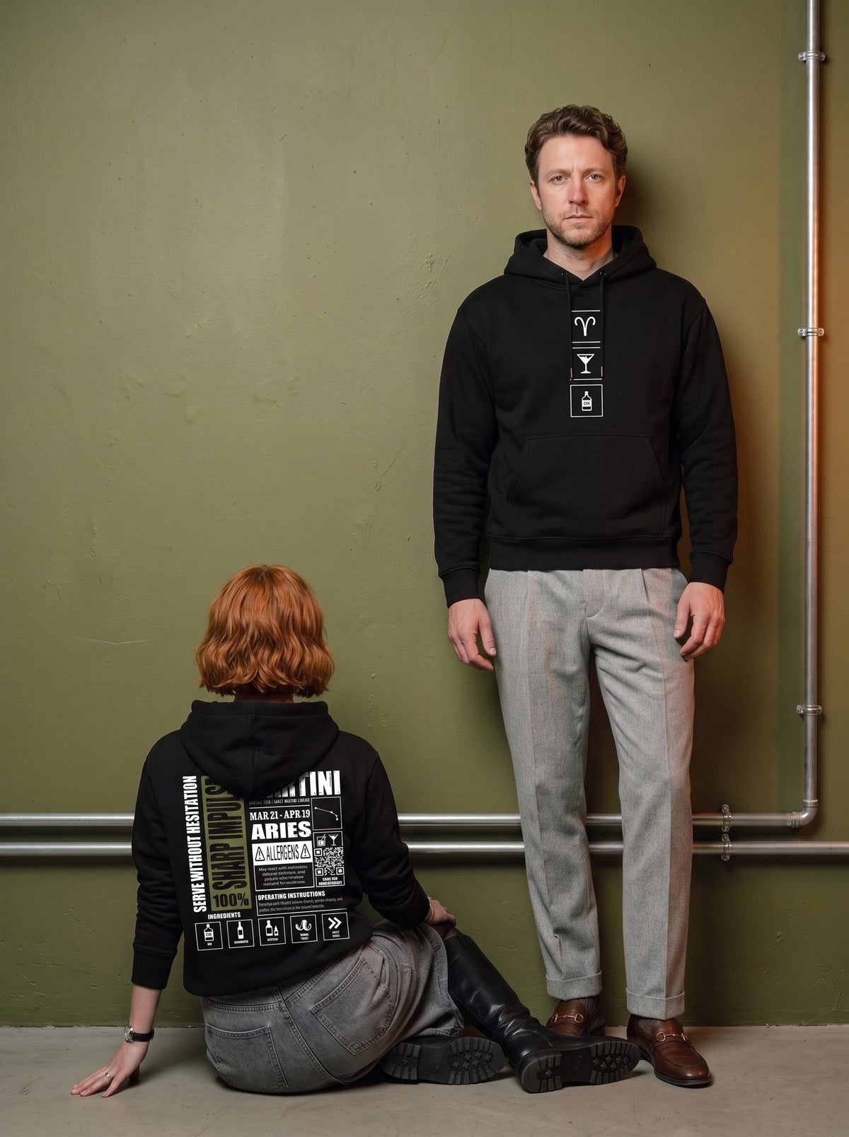 Mr.B Koç Burcu Hoodie · MODIAC · Martini · Siyah · model çekimi 3